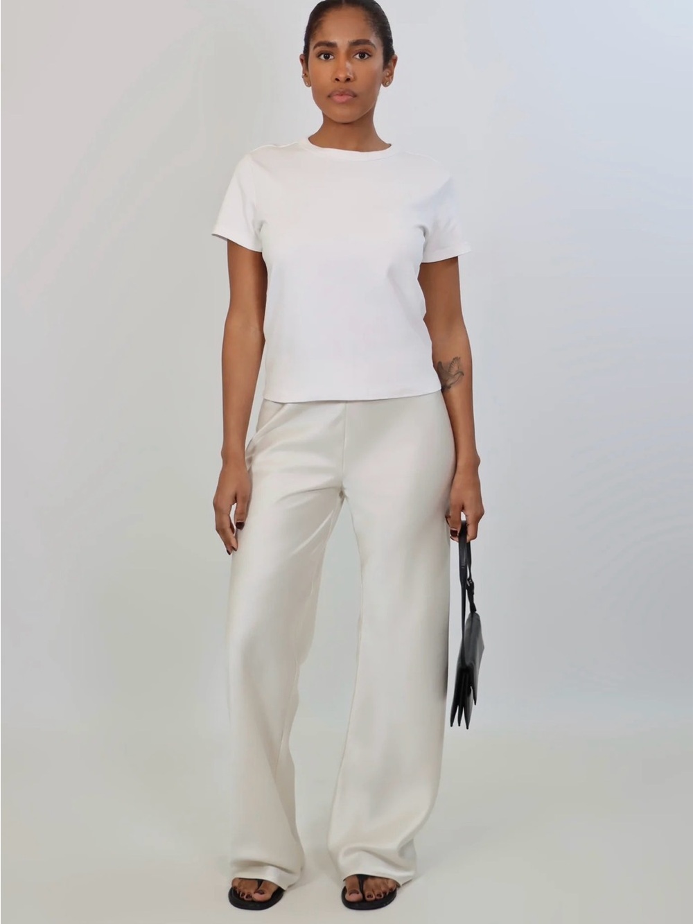 April Seven Satin Pant. Viral. Women's Wide-Leg Ivory Pants. Silk classy pants.